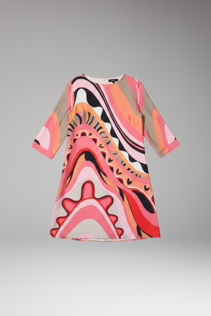 Women's Dress with Abstract Print and Long Sleeves