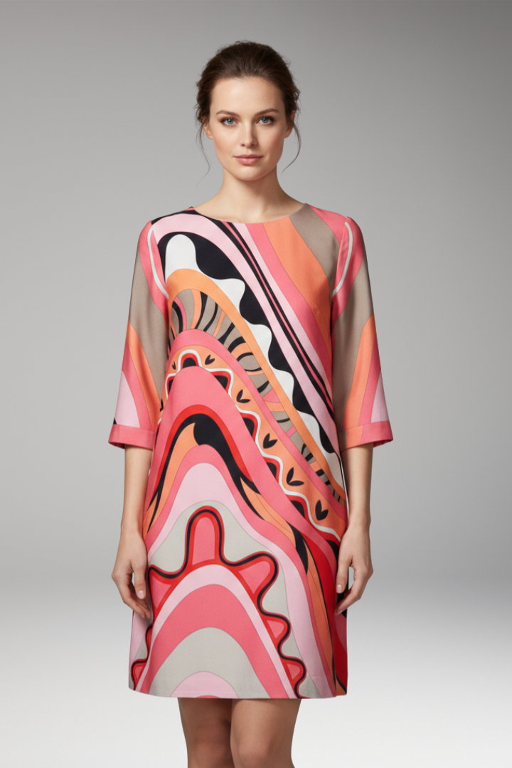 Women's Dress with Abstract Print and Long Sleeves