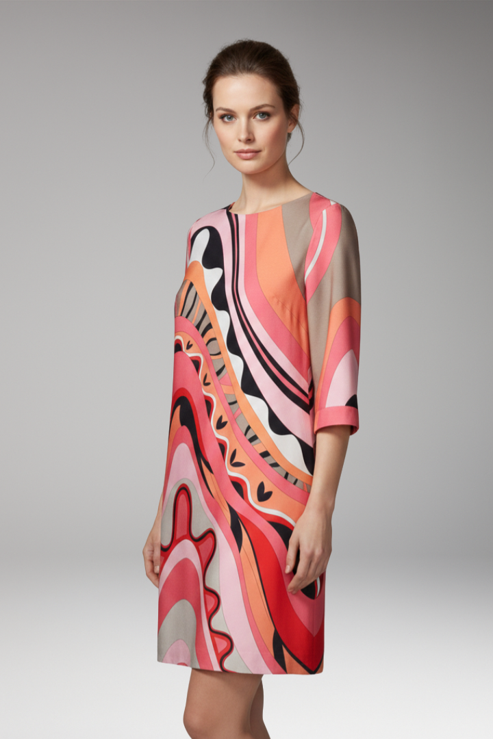 Women's Dress with Abstract Print and Long Sleeves