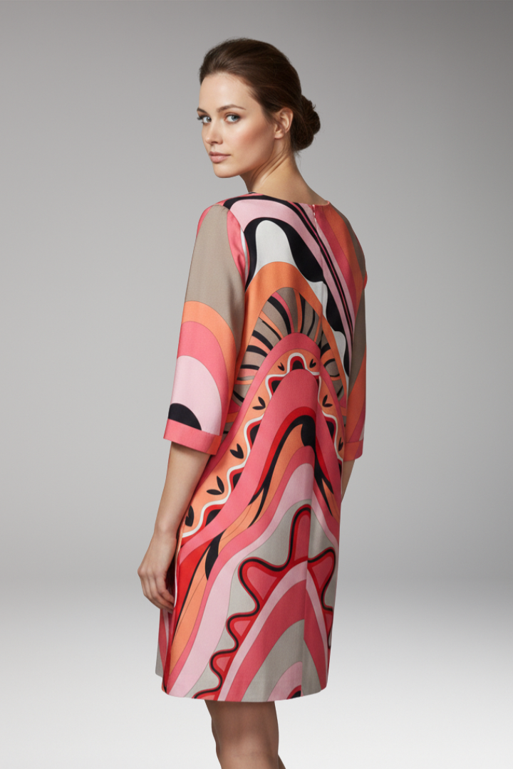 Women's Dress with Abstract Print and Long Sleeves