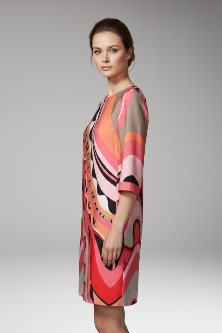 Women's Dress with Abstract Print and Long Sleeves