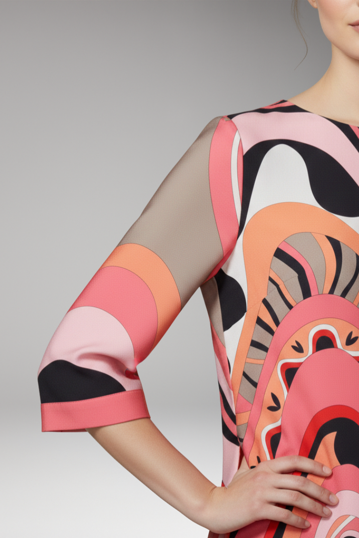 Women's Dress with Abstract Print and Long Sleeves