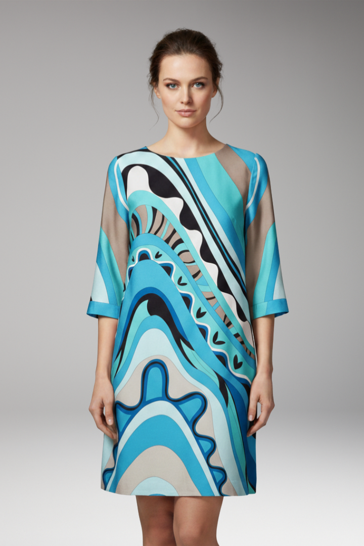 Women's Dress with Abstract Print and Long Sleeves