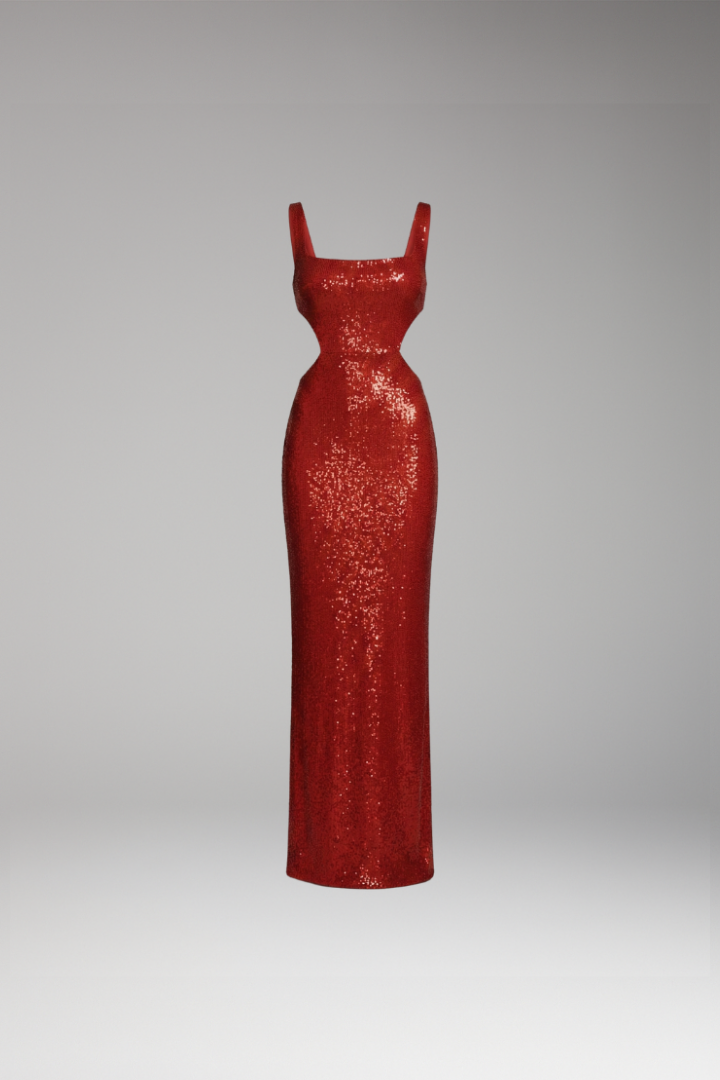 Women's Evening Dress with Sequin Finish and Fitted Design