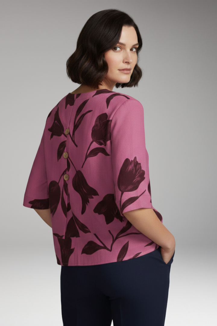 Women's Floral Print Blouse with V-Neck