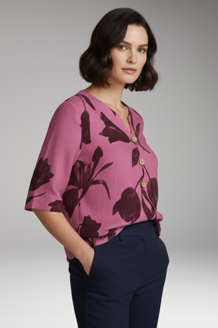 Women's Floral Print Blouse with V-Neck