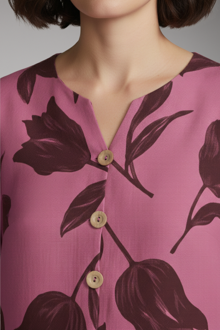 Women's Floral Print Blouse with V-Neck