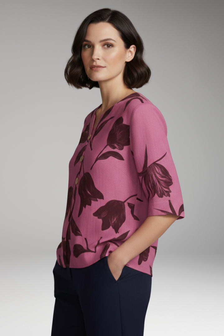 Women's Floral Print Blouse with V-Neck