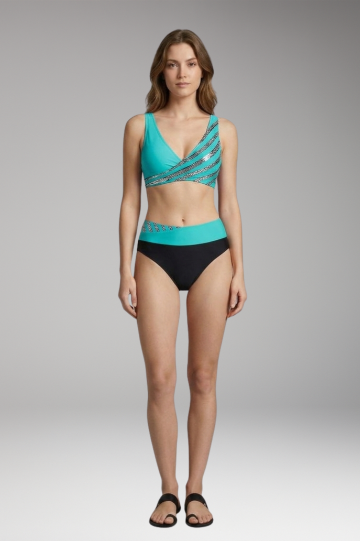 Women's Glitter Striped Bikini with High-Waisted Bottoms