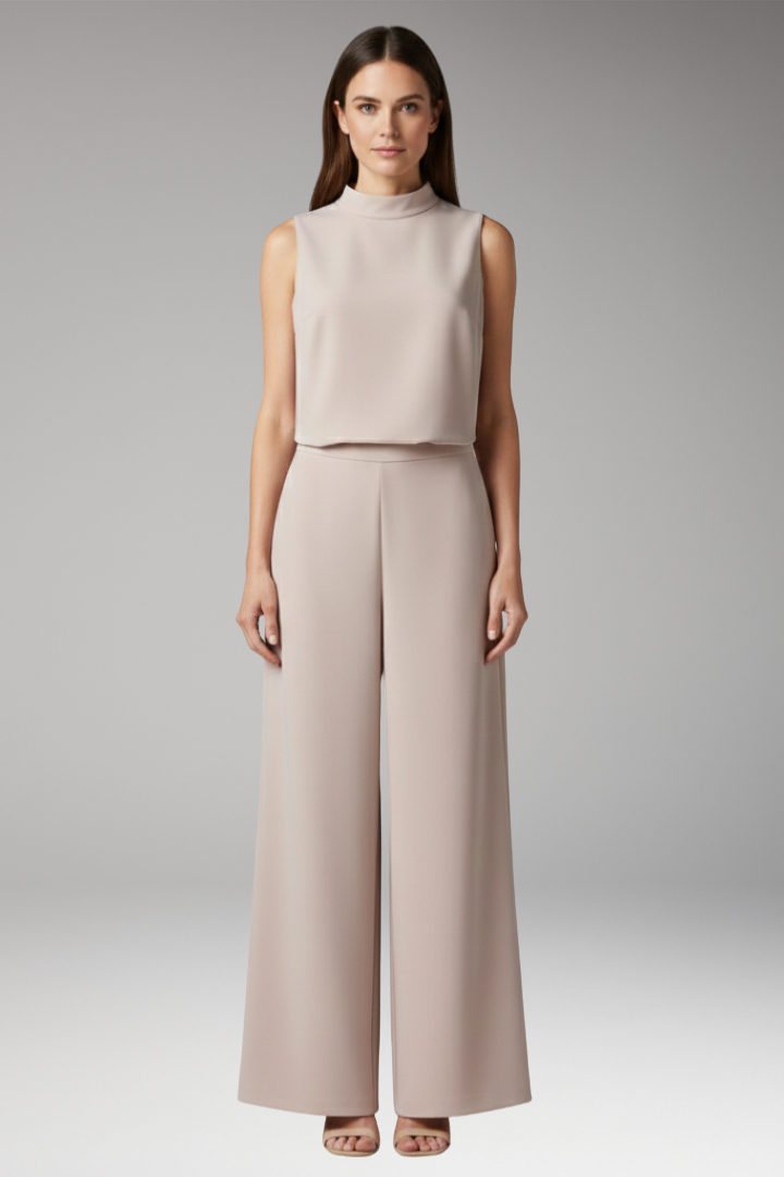 Women's Jumpsuit with High Collar and Wide Legs