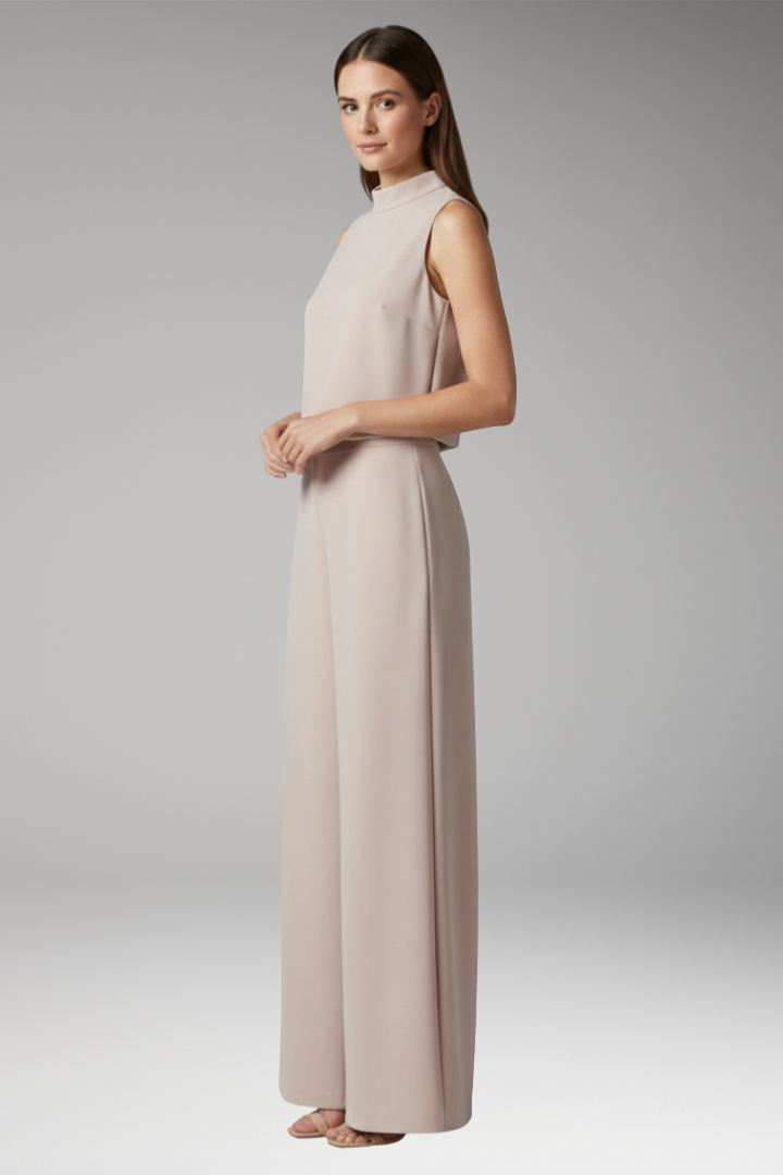 Women's Jumpsuit with High Collar and Wide Legs