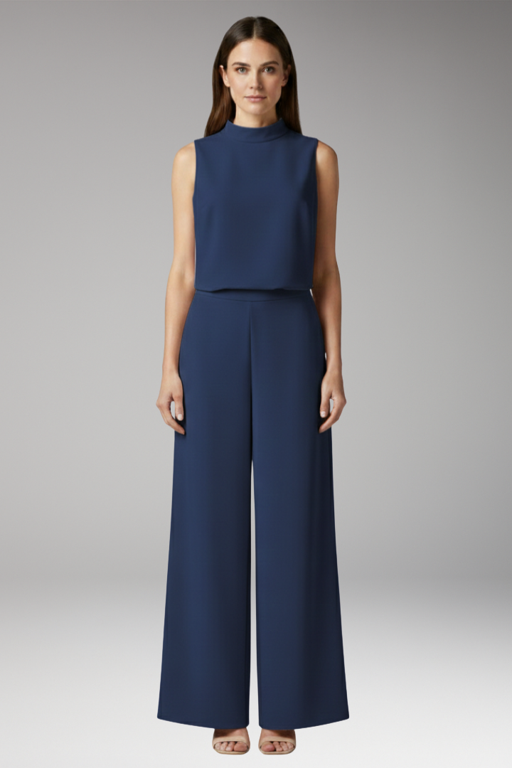 Women's Jumpsuit with High Collar and Wide Legs