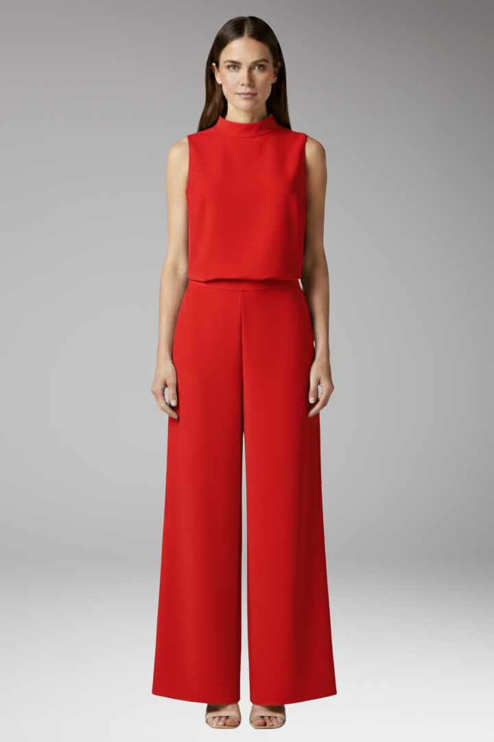 Women's Jumpsuit with High Collar and Wide Legs
