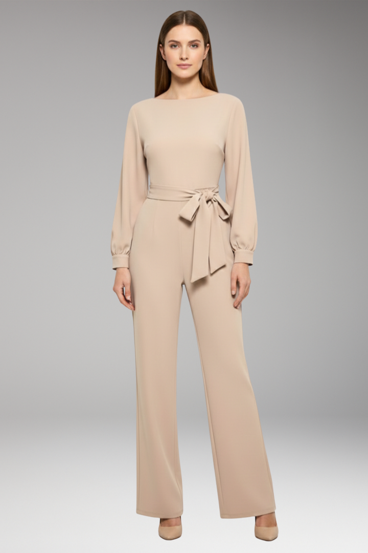 Women's Jumpsuit with Long Sleeves and Belt for Casual Wear