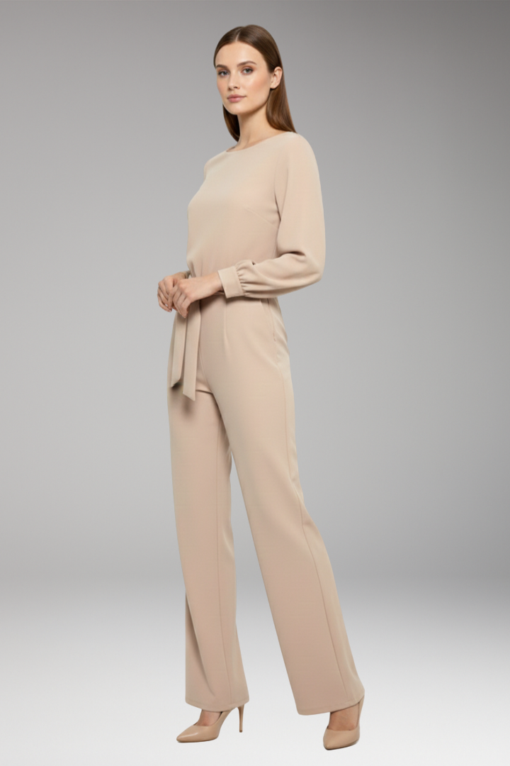 Women's Jumpsuit with Long Sleeves and Belt for Casual Wear