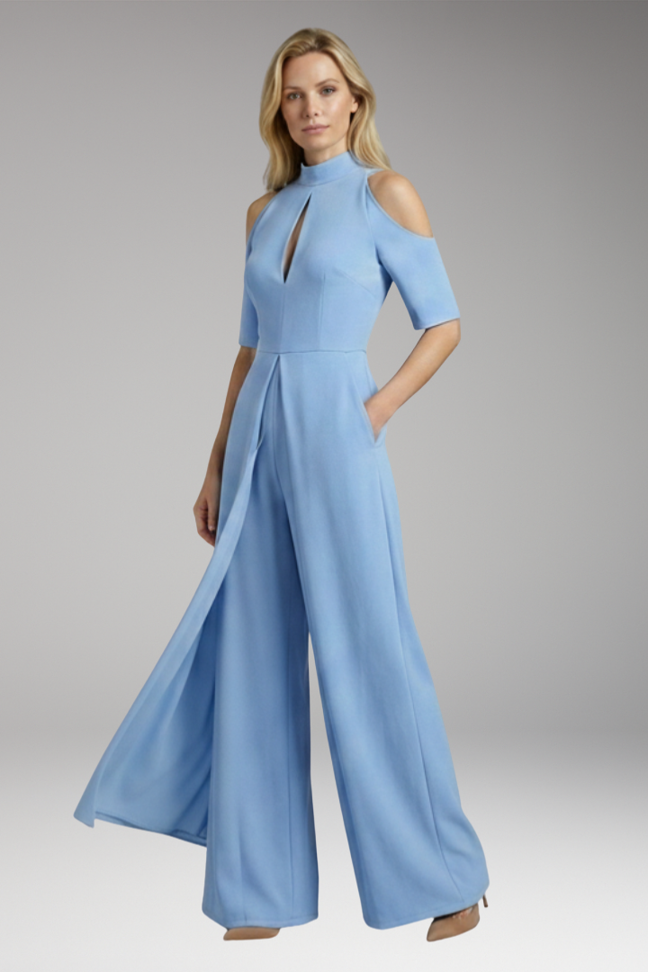 Women's Jumpsuit with Straight Legs and Round Neckline