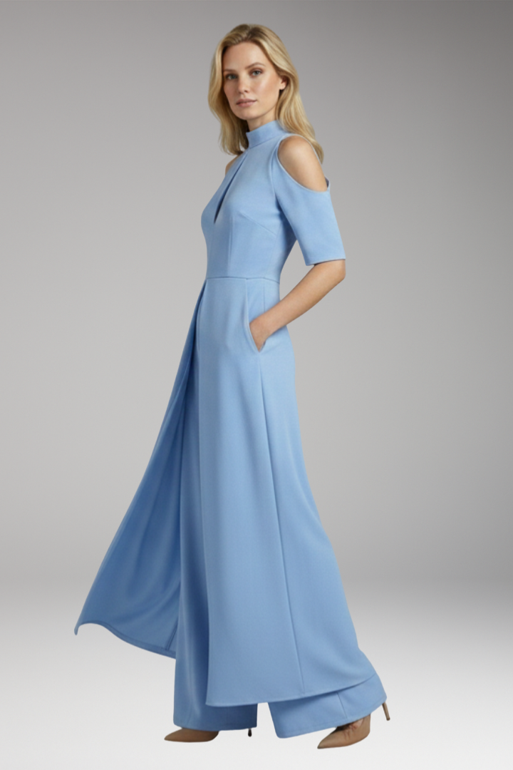 Women's Jumpsuit with Straight Legs and Round Neckline