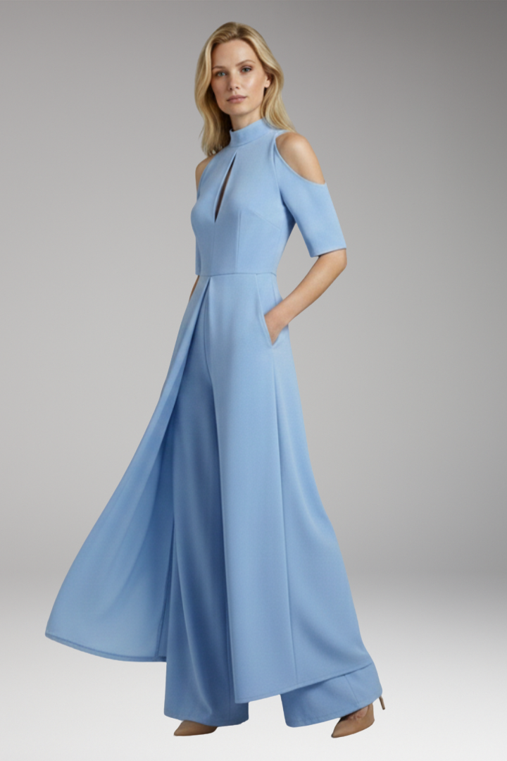 Women's Jumpsuit with Straight Legs and Round Neckline