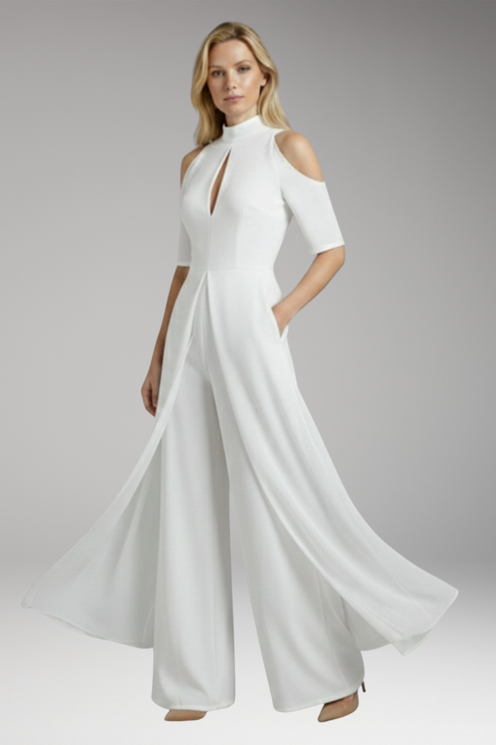 Women's Jumpsuit with Straight Legs and Round Neckline