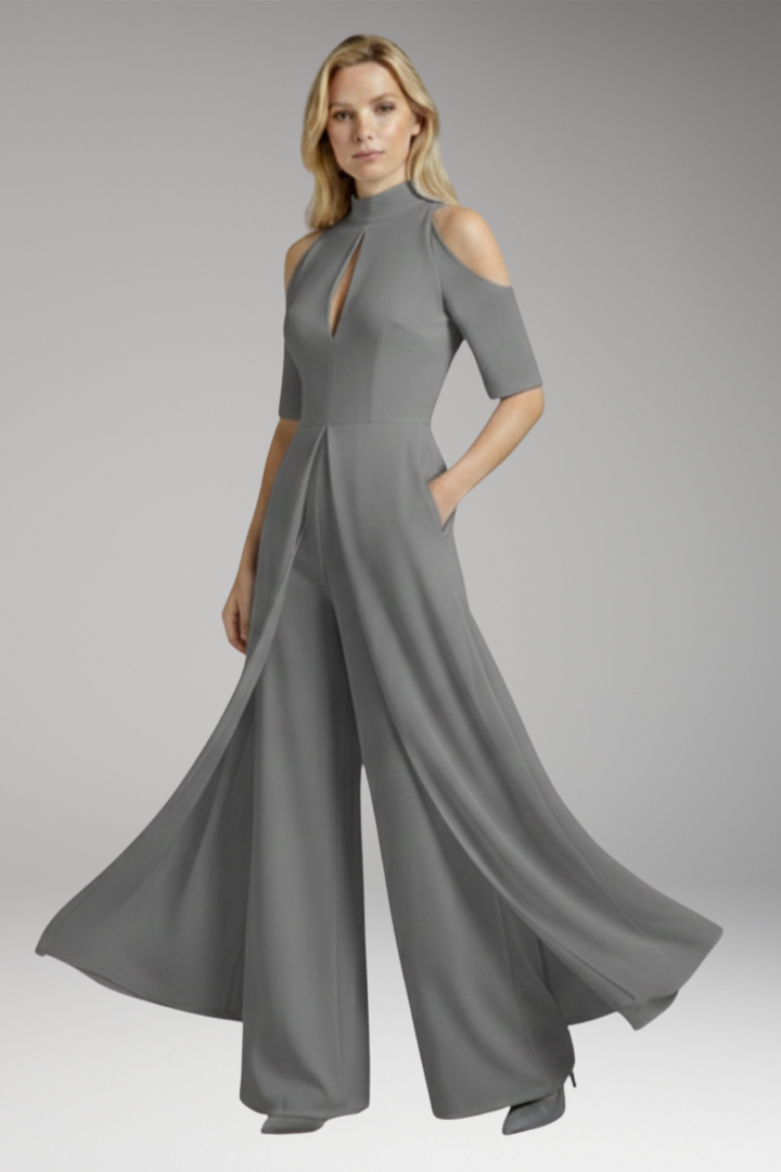 Women's Jumpsuit with Straight Legs and Round Neckline
