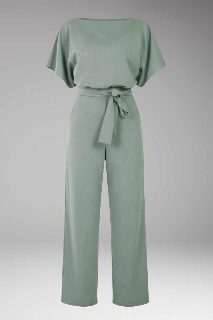 Women's Jumpsuit with Wide Legs and Tie Belt