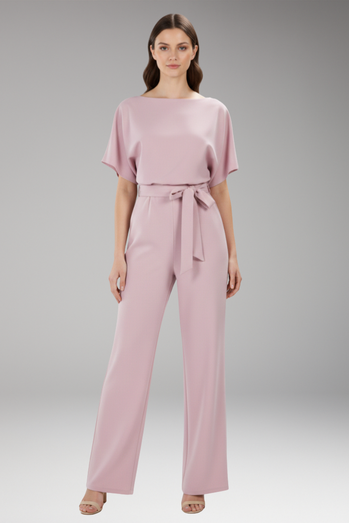 Women's Jumpsuit with Wide Legs and Tie Belt