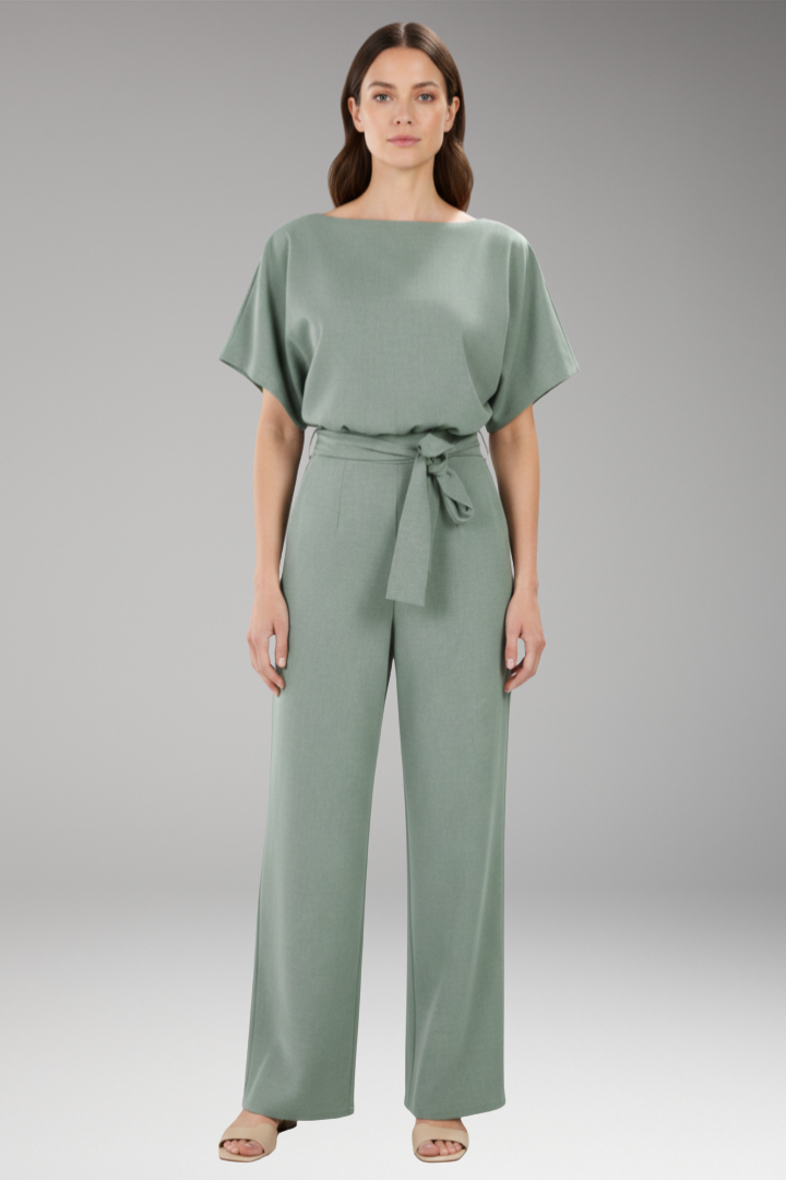 Women's Jumpsuit with Wide Legs and Tie Belt