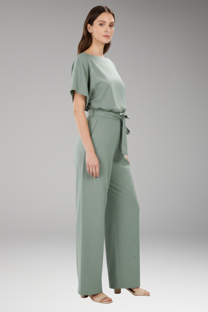 Women's Jumpsuit with Wide Legs and Tie Belt