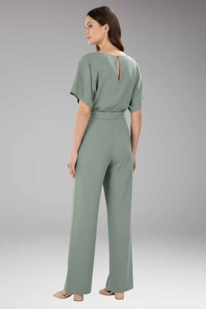 Women's Jumpsuit with Wide Legs and Tie Belt