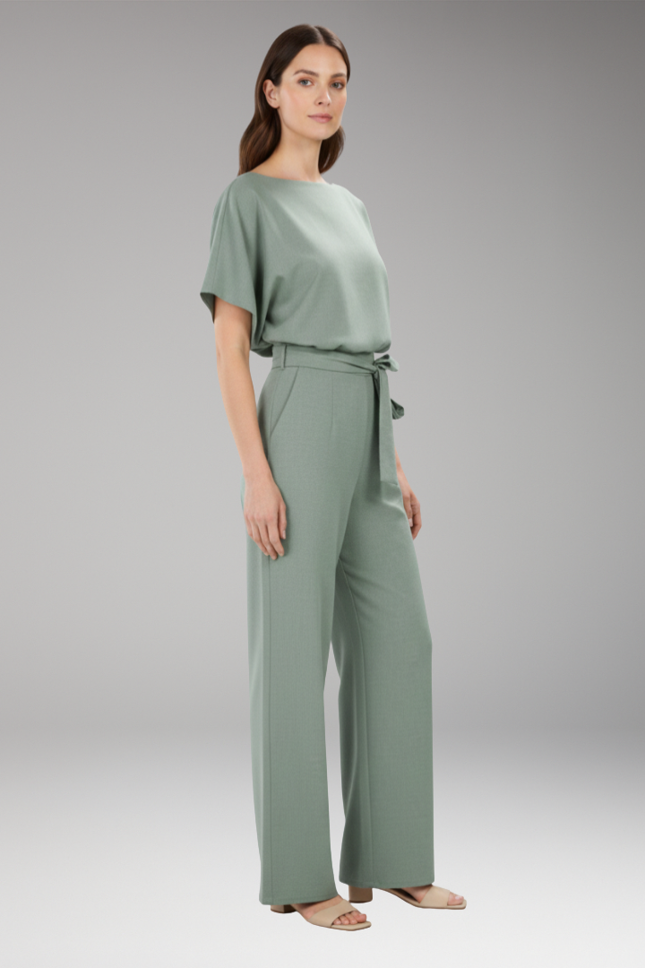 Women's Jumpsuit with Wide Legs and Tie Belt