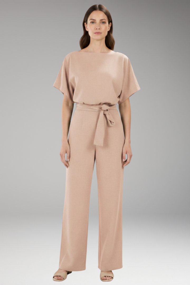 Women's Jumpsuit with Wide Legs and Tie Belt