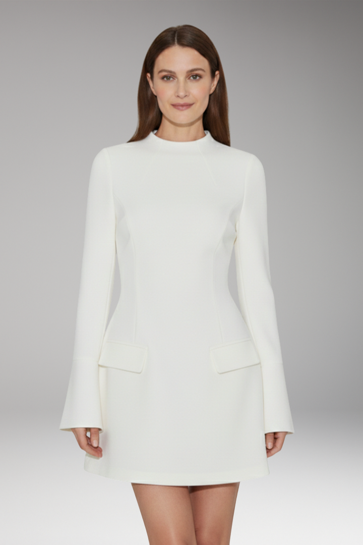 Women's Mini Dress with Long Sleeves and Stand-Up Collar