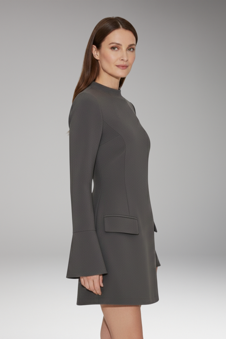 Women's Mini Dress with Long Sleeves and Stand-Up Collar
