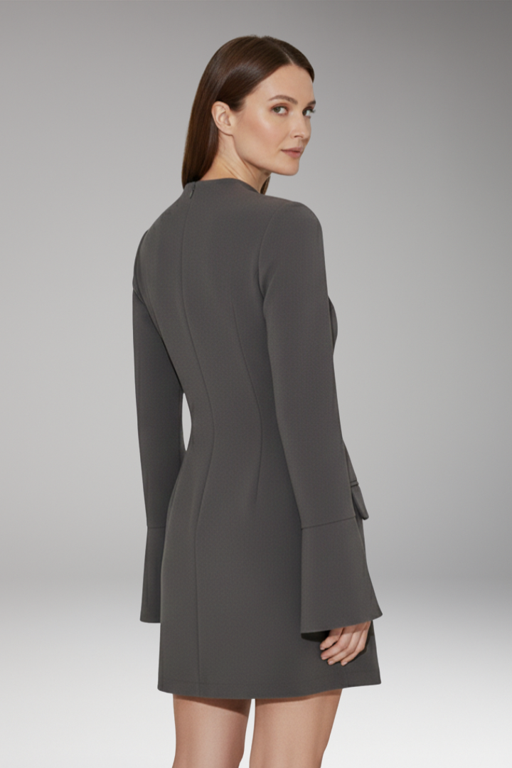 Women's Mini Dress with Long Sleeves and Stand-Up Collar