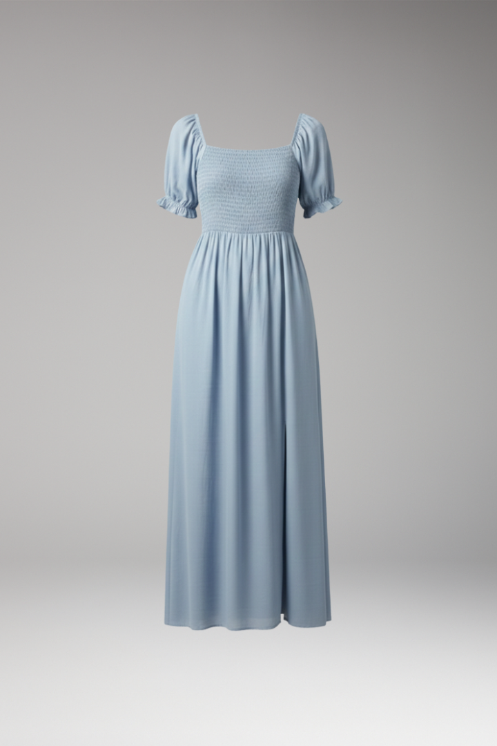 Women's Off-the-Shoulder Dress with Smocked Bodice and Puff Sleeves