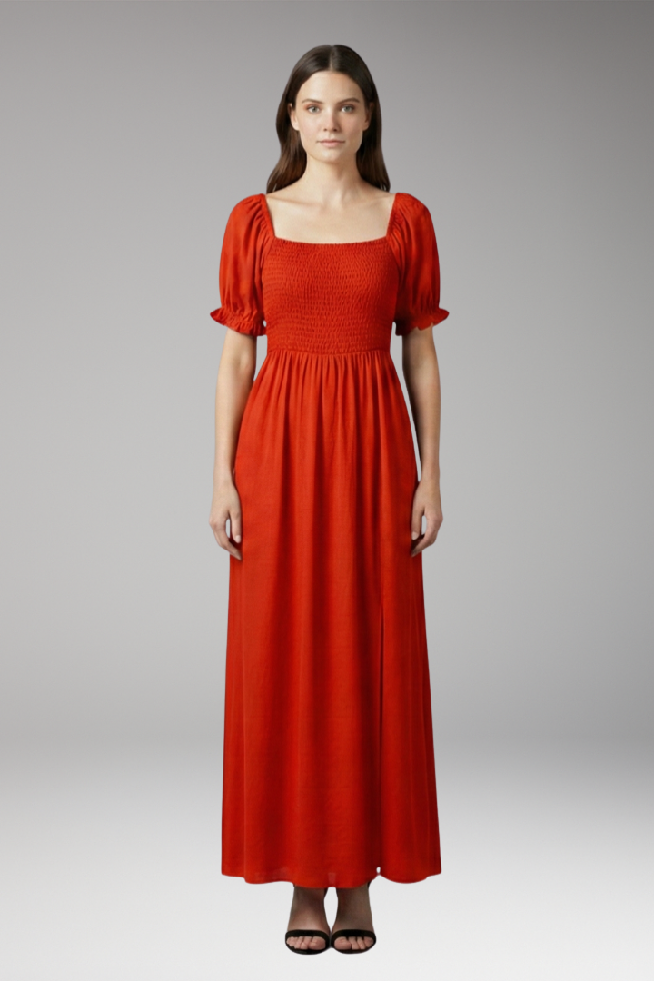 Women's Off-the-Shoulder Dress with Smocked Bodice and Puff Sleeves