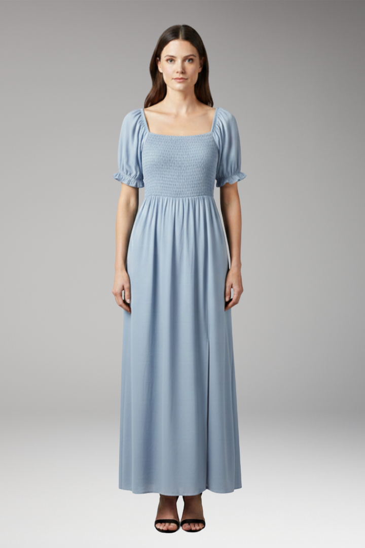 Women's Off-the-Shoulder Dress with Smocked Bodice and Puff Sleeves