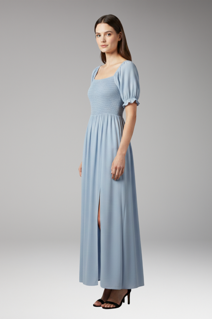 Women's Off-the-Shoulder Dress with Smocked Bodice and Puff Sleeves