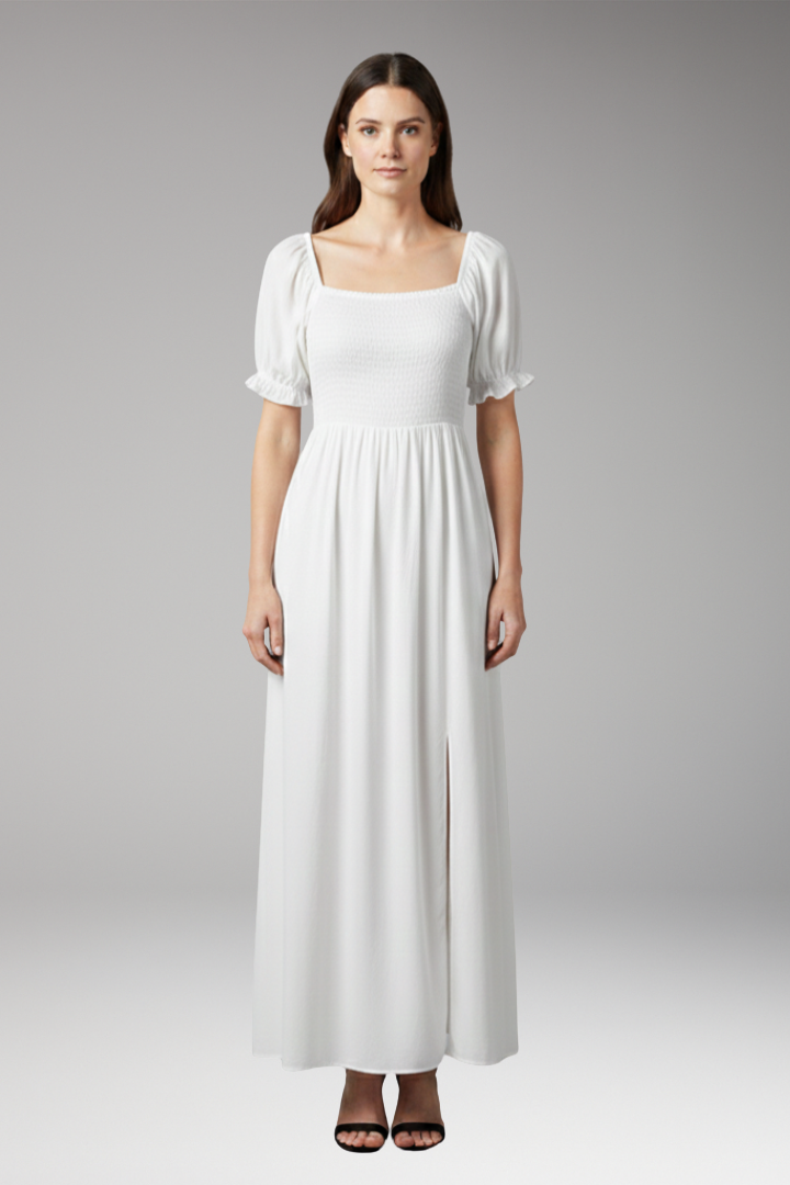 Women's Off-the-Shoulder Dress with Smocked Bodice and Puff Sleeves
