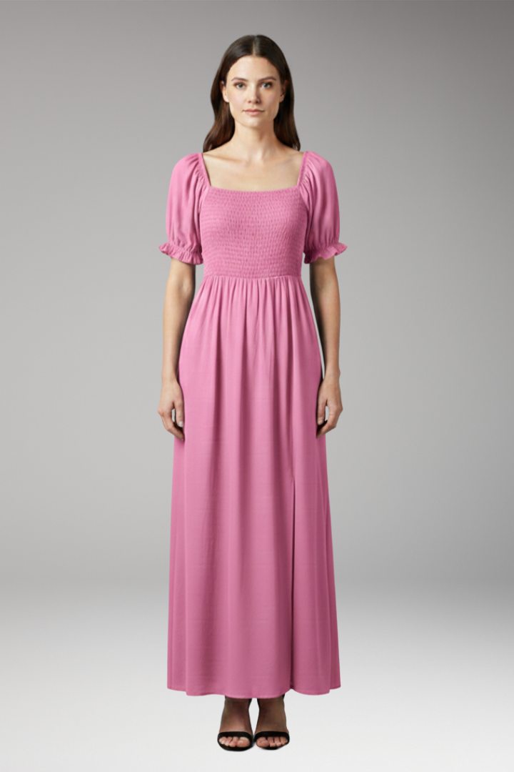 Women's Off-the-Shoulder Dress with Smocked Bodice and Puff Sleeves