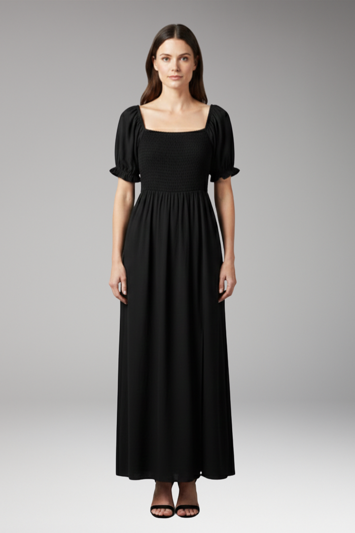 Women's Off-the-Shoulder Dress with Smocked Bodice and Puff Sleeves
