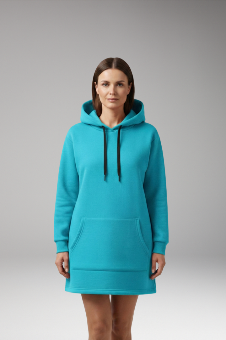 Women's Hooded Dress with Kangaroo Pocket and Drawstring Hood