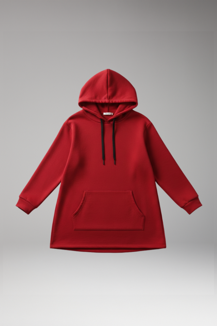 Women's Hooded Dress with Kangaroo Pocket and Drawstring Hood