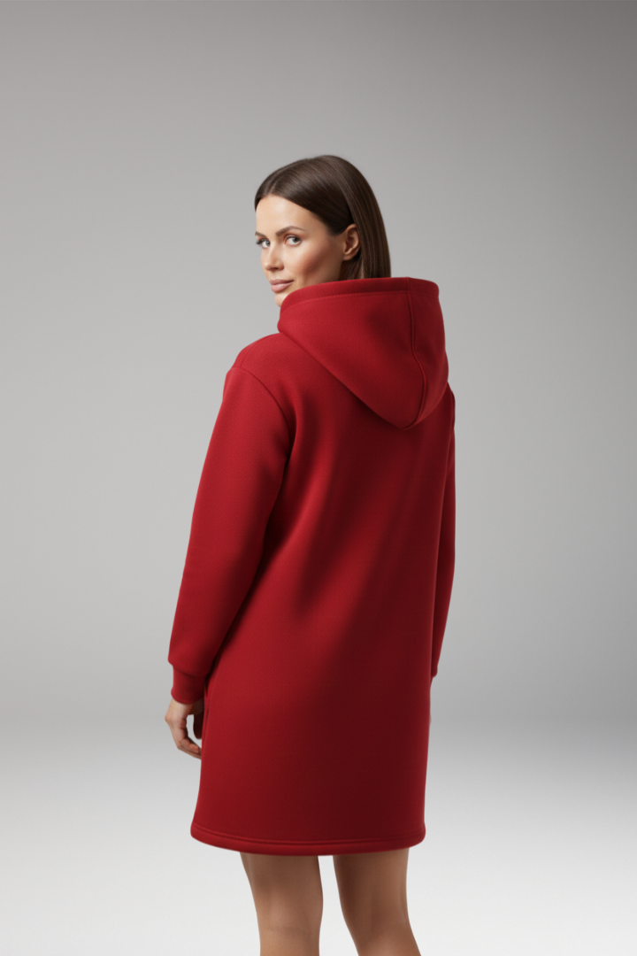 Women's Hooded Dress with Kangaroo Pocket and Drawstring Hood