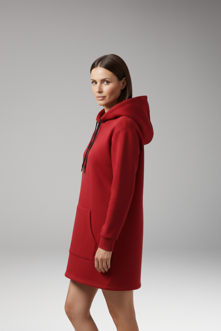 Women's Hooded Dress with Kangaroo Pocket and Drawstring Hood