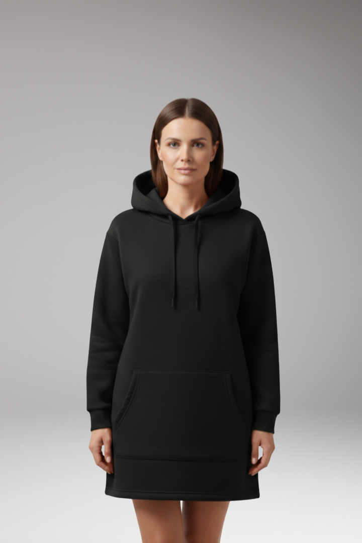 Women's Hooded Dress with Kangaroo Pocket and Drawstring Hood