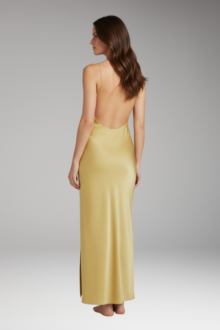Women's Satin Slip Dress with Slit and Elegant Fit