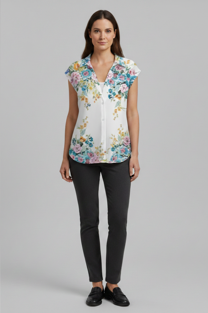 Women's Summer Top with Collared Neckline and Button Fastening