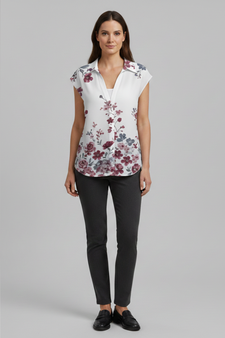 Women's Summer Top with Collared Neckline and Button Fastening