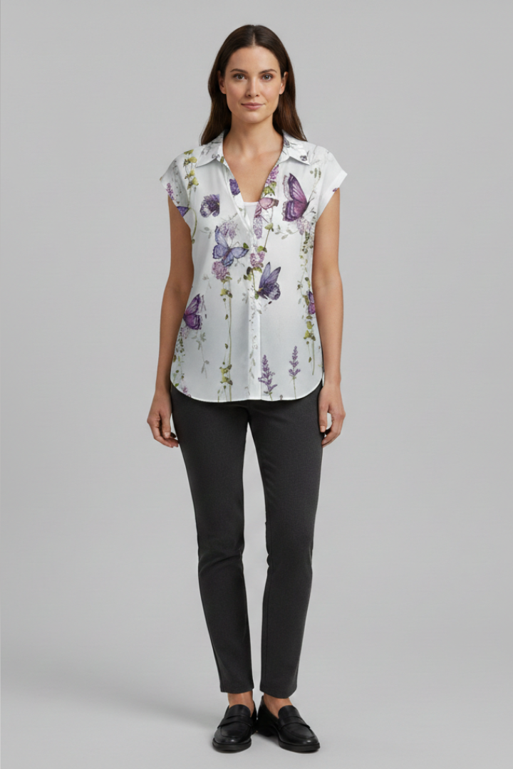 Women's Summer Top with Collared Neckline and Button Fastening